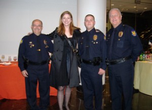 Pictured at the NAPO TOP COP awards reception are Officer Bruce Byron, Diane Neal from Law & Order SVU, Officer Dolan Crawford, and Officer Steve Tatge